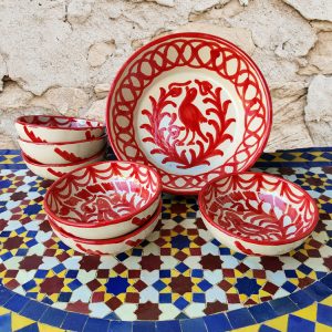 Set Gazpacho Andaluz Cerámica Fajalauza Ave Rojo 6 bols